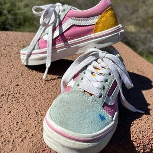 Girl’s Size 11 Van’s Color Block Pink Blue Yellow Sneakers Tennis Shoe
